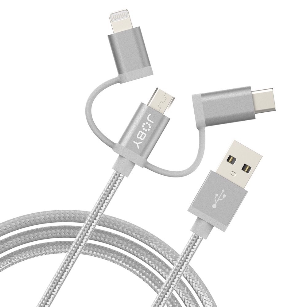 JOBY AluBraid 3 in 1 Lightning, Micro USB & USB-C to USB Cable 1.2M Space Grey